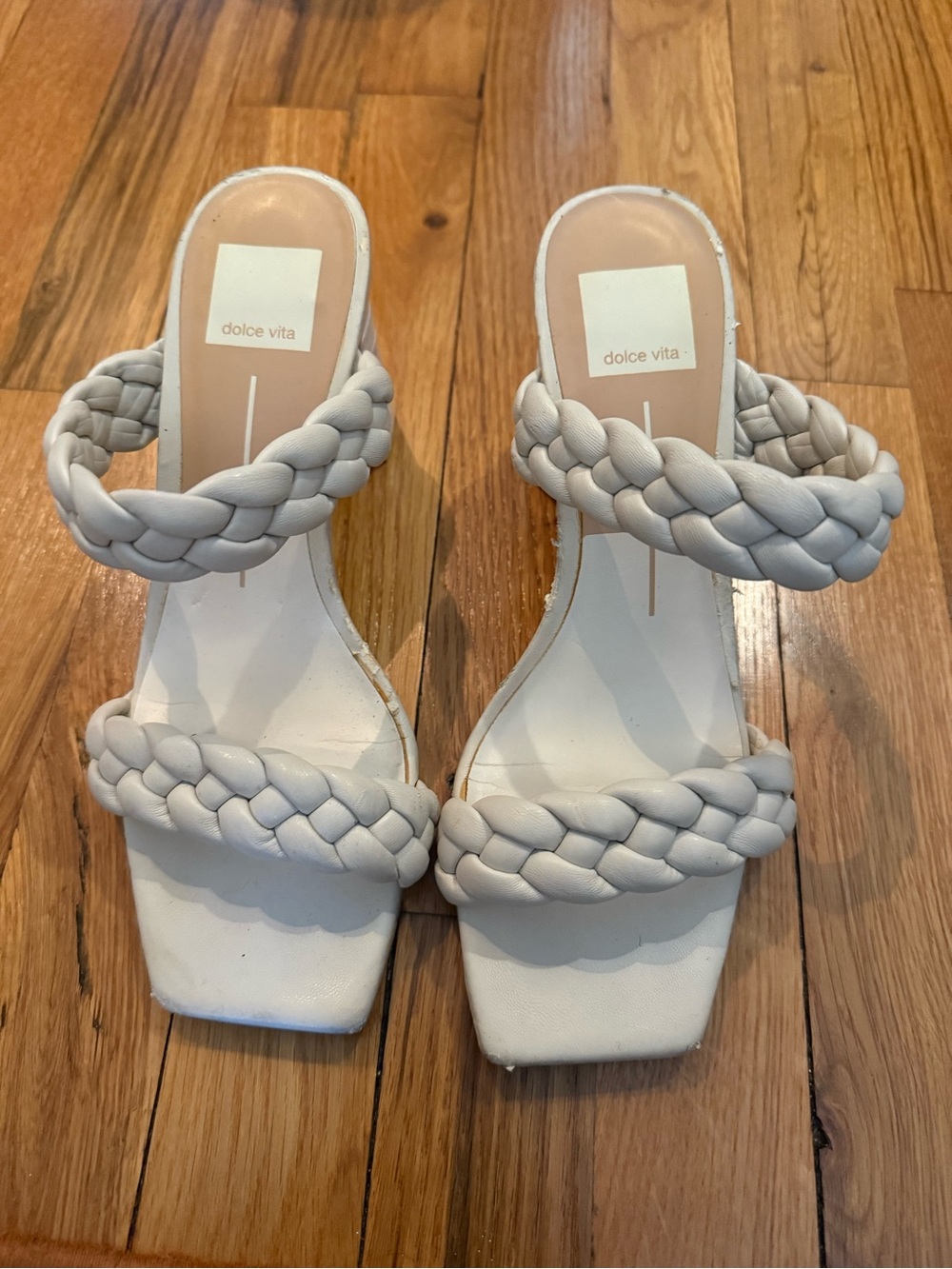 Dolce Vita White Braided Double-Strap Heeled Sandals